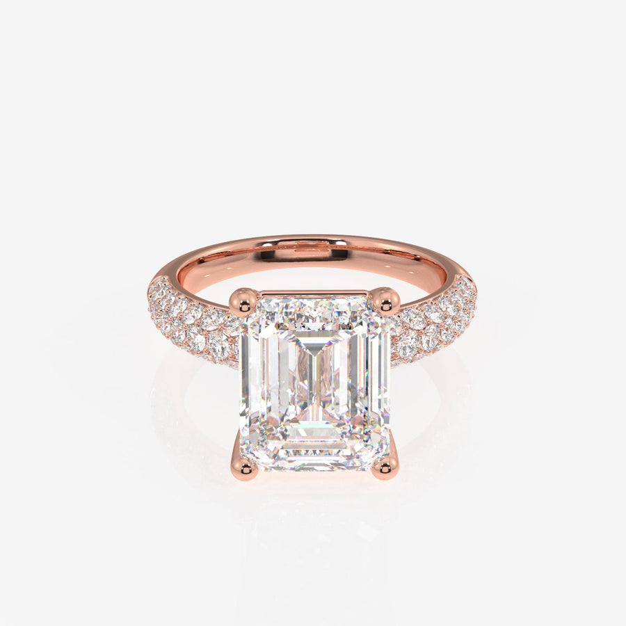Emerald Cut Moissanite Diamond Three Layer Pave Sterling Silver Ring