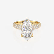 Marquise Cut Moissanite Diamond Three Layer Pave Sterling Silver Ring
