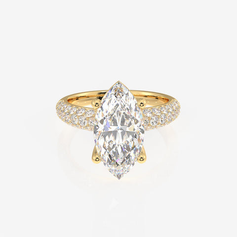 Marquise Cut Moissanite Diamond Three Layer Pave Sterling Silver Ring