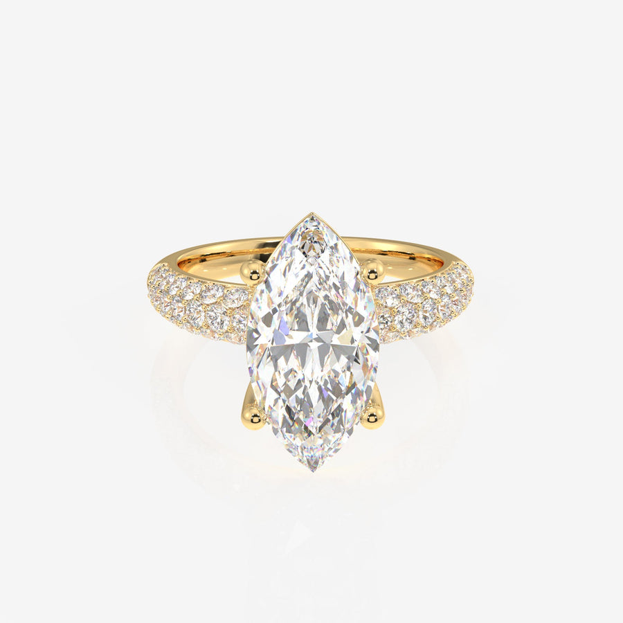 Marquise Cut Moissanite Diamond Three Layer Pave Sterling Silver Ring