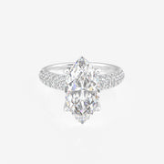 Marquise Cut Moissanite Diamond Three Layer Pave Sterling Silver Ring