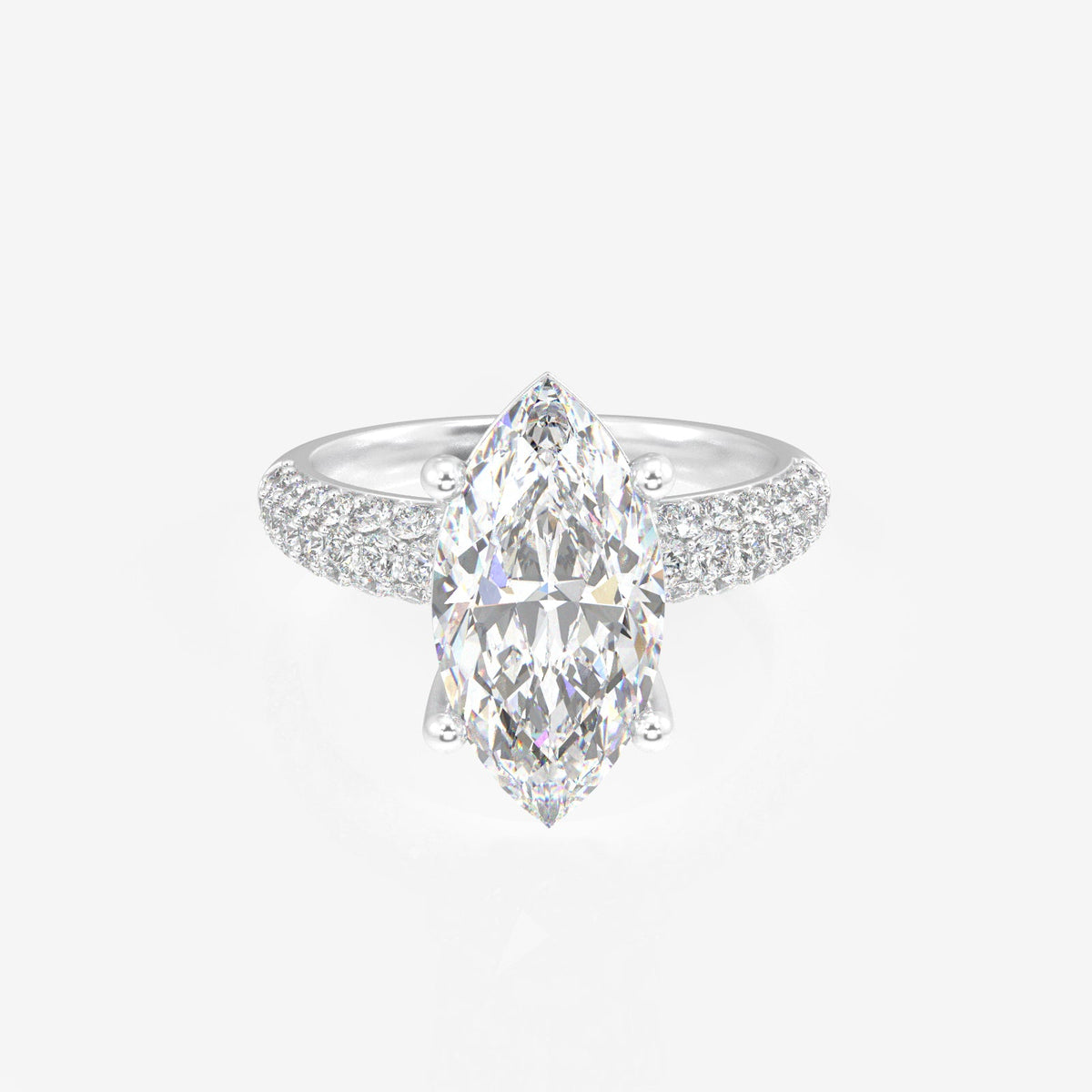Marquise Cut Moissanite Diamond Three Layer Pave Sterling Silver Ring