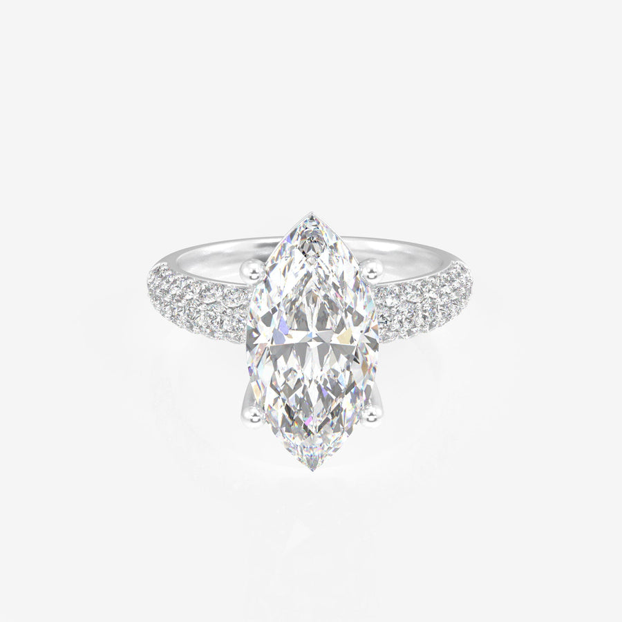 Marquise Cut Moissanite Diamond Three Layer Pave Sterling Silver Ring