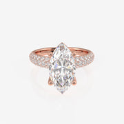 Marquise Cut Moissanite Diamond Three Layer Pave Sterling Silver Ring
