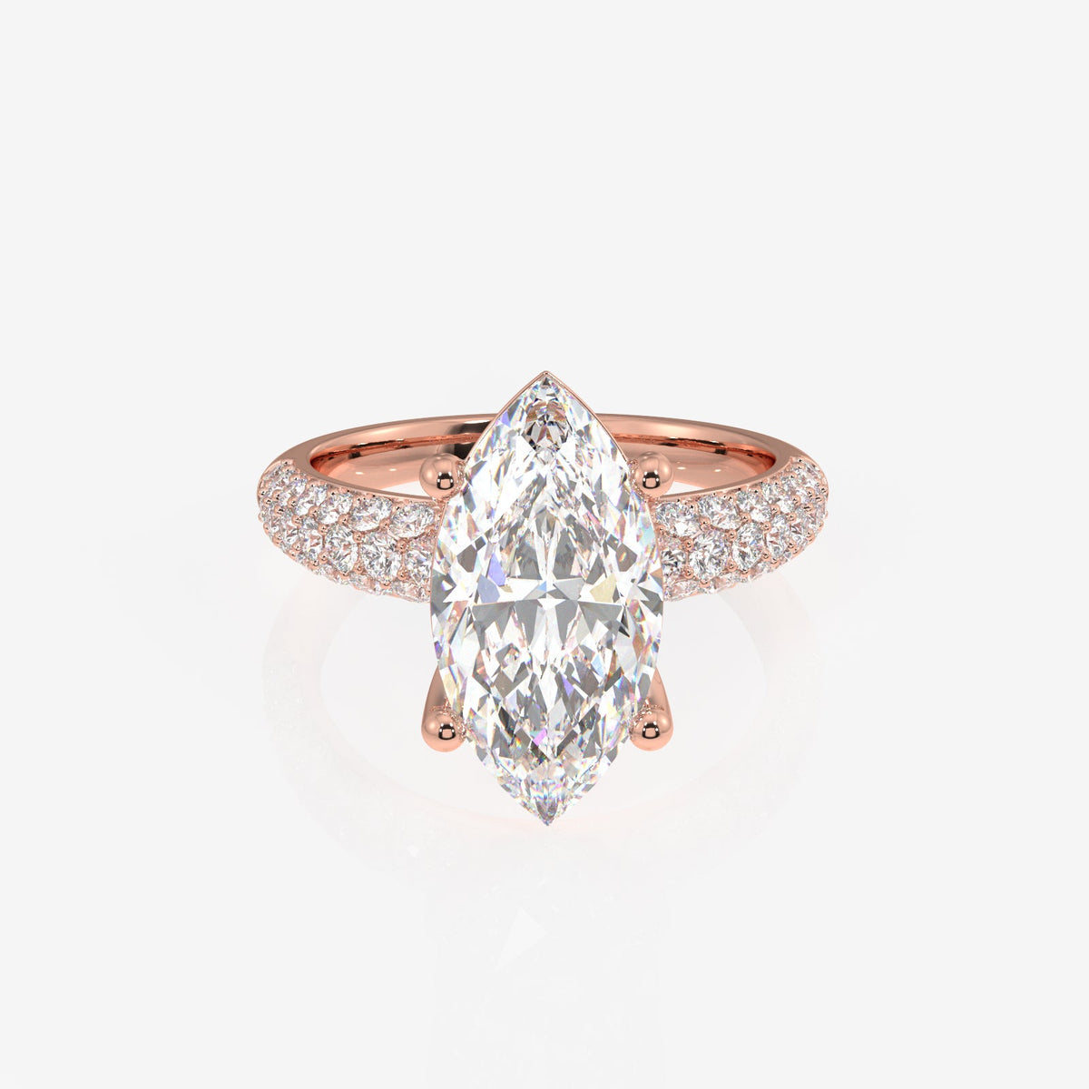 Marquise Cut Moissanite Diamond Three Layer Pave Sterling Silver Ring
