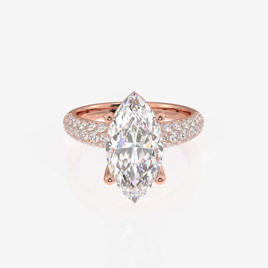 Marquise Cut Moissanite Diamond Three Layer Pave Sterling Silver Ring