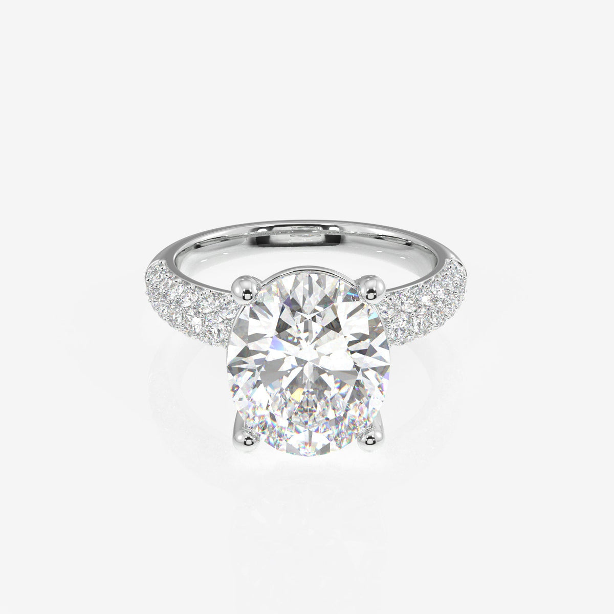 Oval Cut Moissanite Diamond Three Layer Pave Sterling Silver Ring