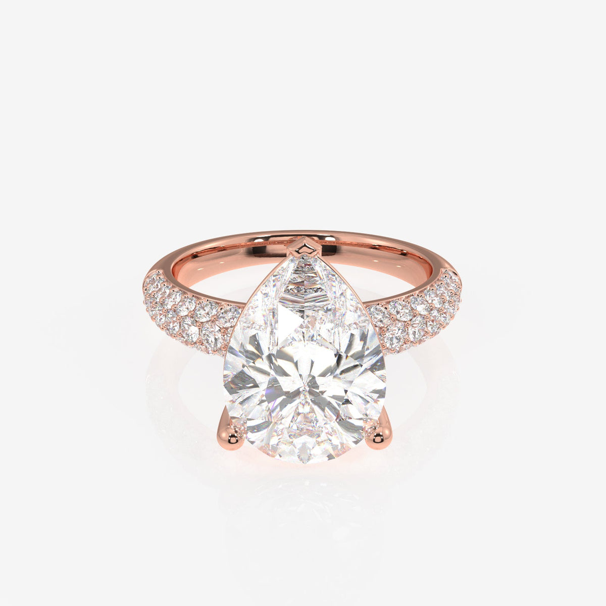Pear Cut Moissanite Diamond Three Layer Pave Sterling Silver Ring