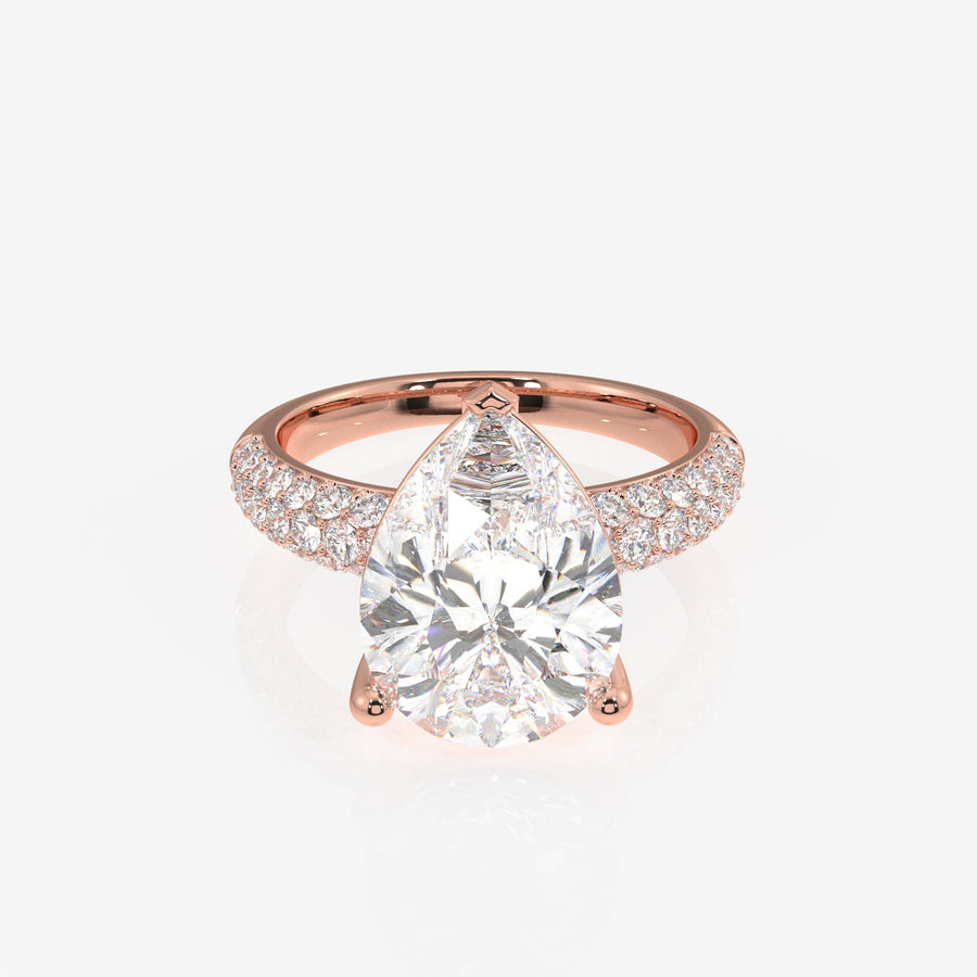 Pear Cut Moissanite Diamond Three Layer Pave Sterling Silver Ring