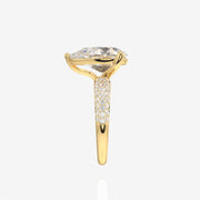 Pear Cut Moissanite Diamond Three Layer Pave Sterling Silver Ring