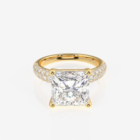 Princess Cut Moissanite Diamond Three Layer Pave Sterling Silver Ring