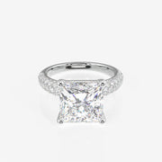 Princess Cut Moissanite Diamond Three Layer Pave Sterling Silver Ring
