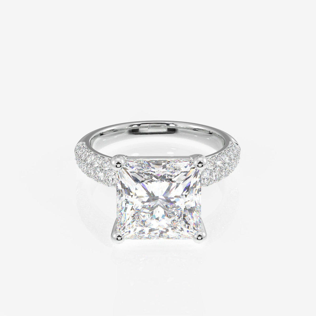 Princess Cut Moissanite Diamond Three Layer Pave Sterling Silver Ring