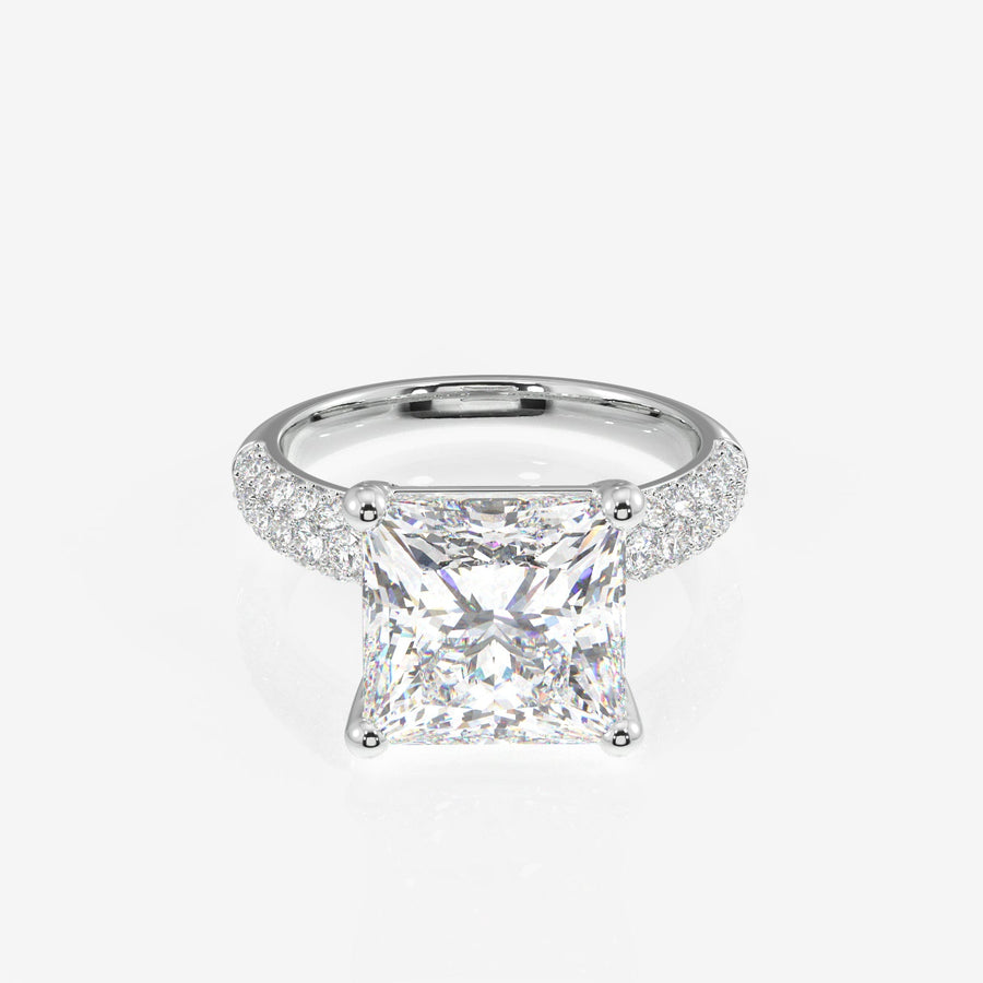 Princess Cut Moissanite Diamond Three Layer Pave Sterling Silver Ring