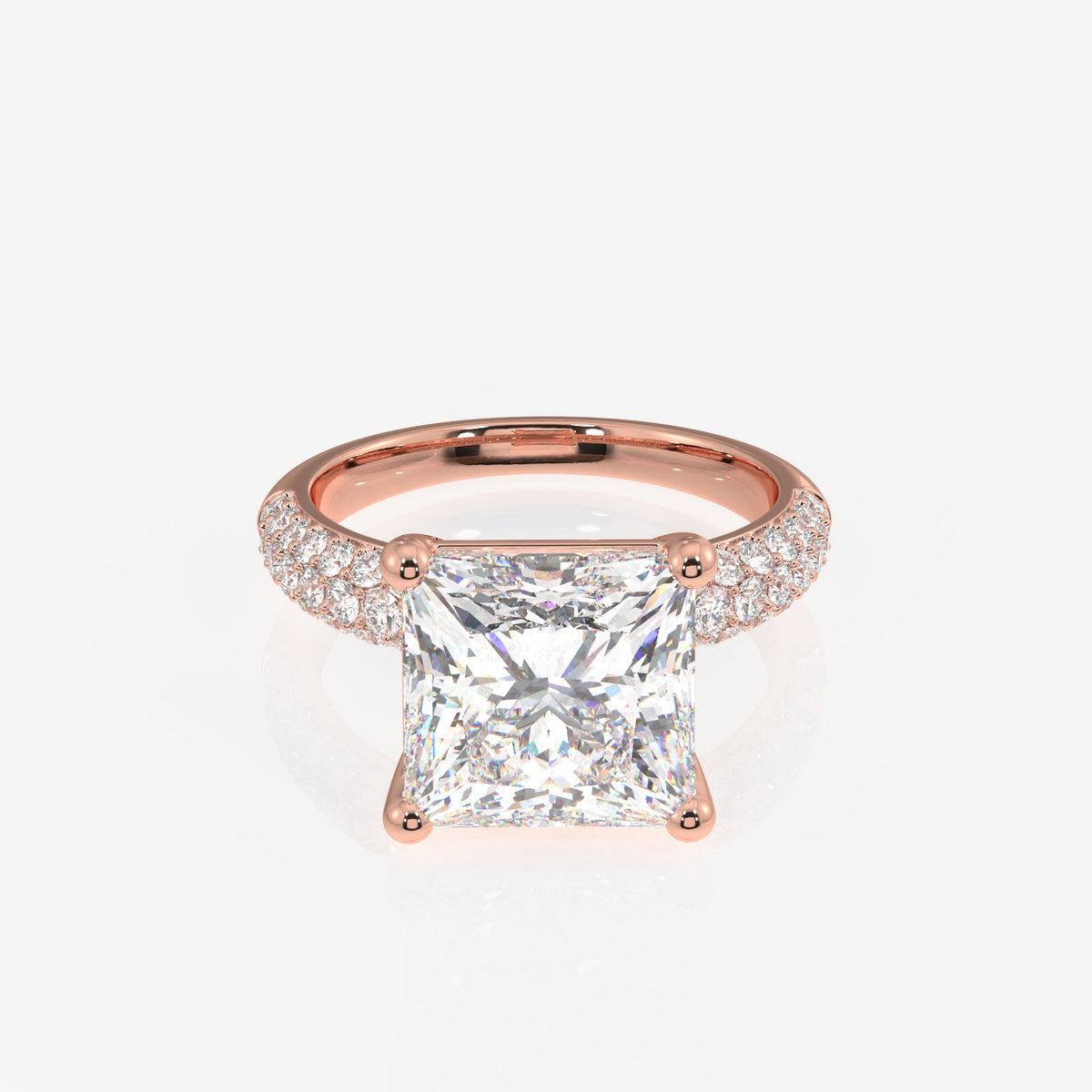 Princess Cut Moissanite Diamond Three Layer Pave Sterling Silver Ring