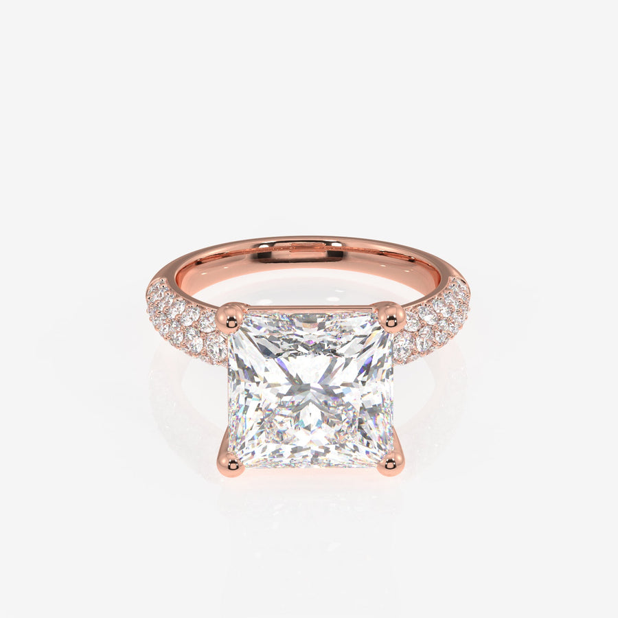 Princess Cut Moissanite Diamond Three Layer Pave Sterling Silver Ring