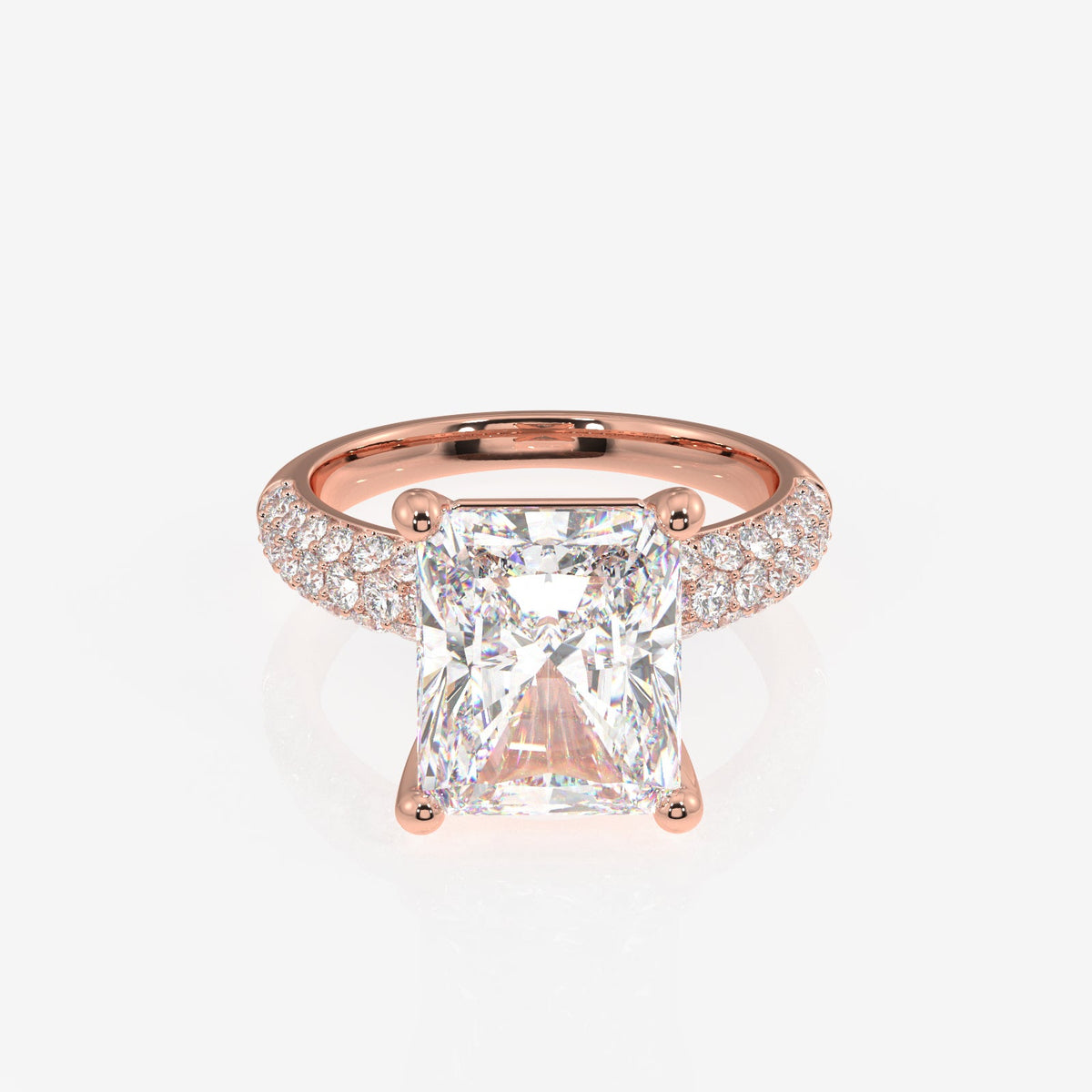 Radiant Cut Moissanite Diamond Three Layer Pave Sterling Silver Ring