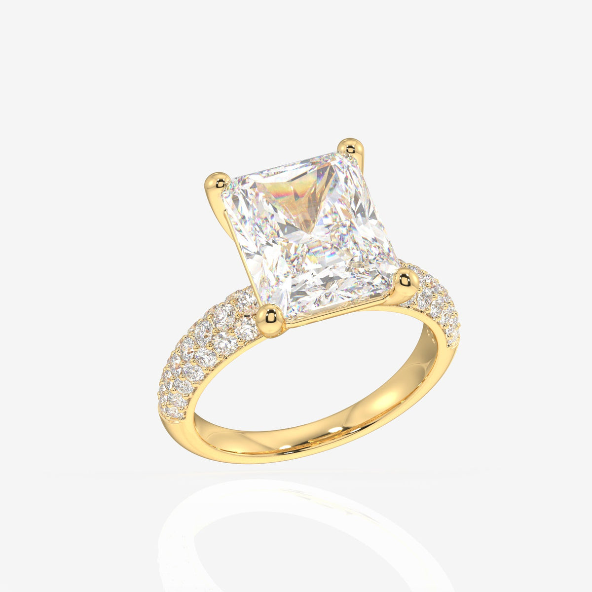 Radiant Cut Moissanite Diamond Three Layer Pave Sterling Silver Ring