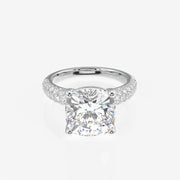 Cushion Cut Moissanite Diamond Three Layer Pave Sterling Silver Ring