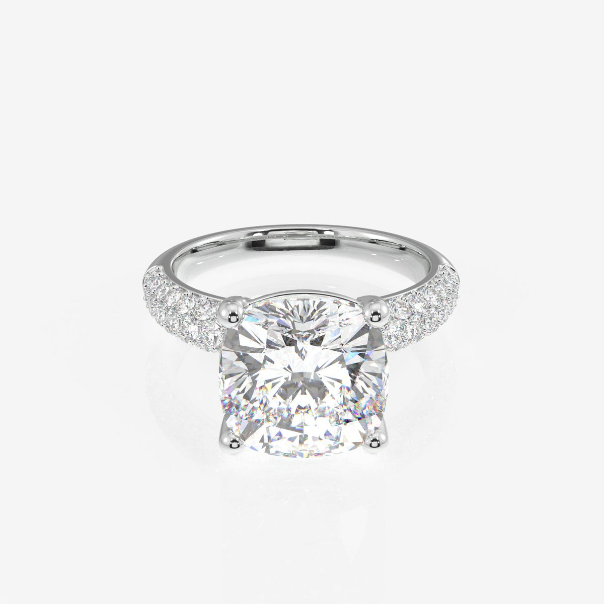 Cushion Cut Moissanite Diamond Three Layer Pave Sterling Silver Ring