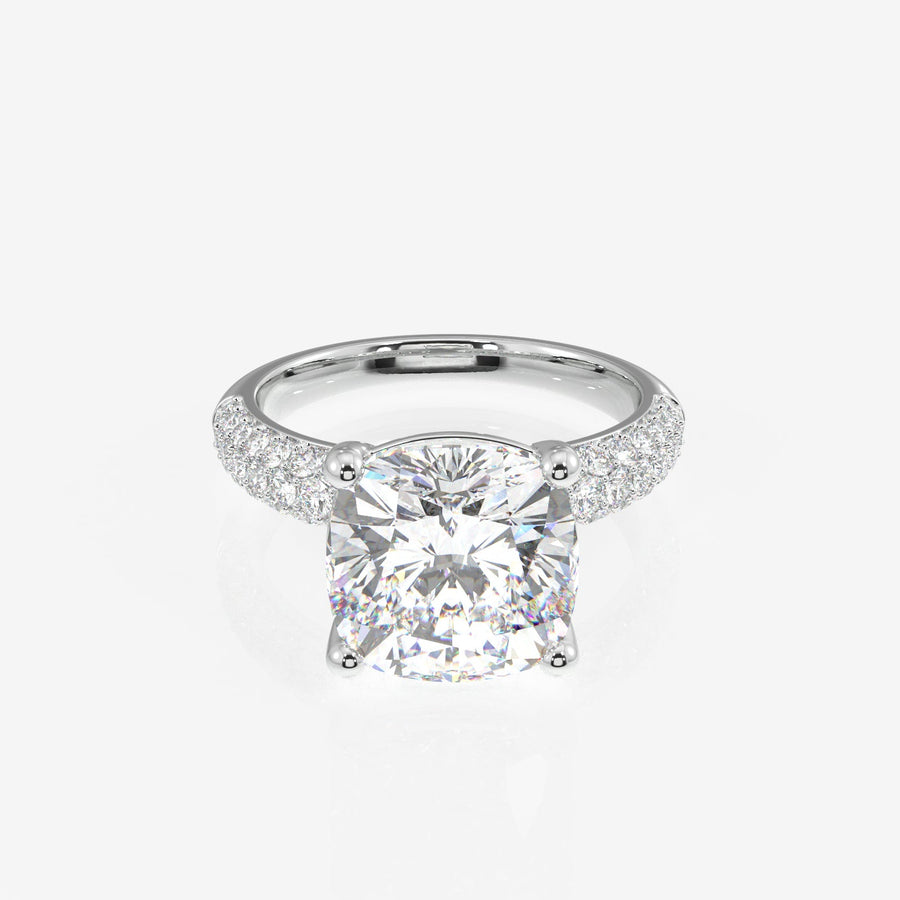Cushion Cut Moissanite Diamond Three Layer Pave Sterling Silver Ring