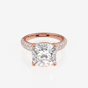 Cushion Cut Moissanite Diamond Three Layer Pave Sterling Silver Ring