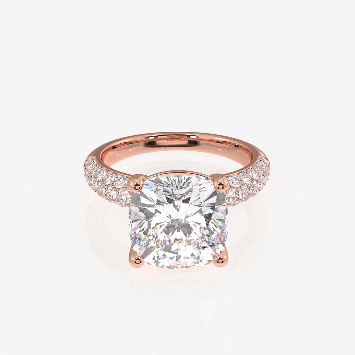 Cushion Cut Moissanite Diamond Three Layer Pave Sterling Silver Ring