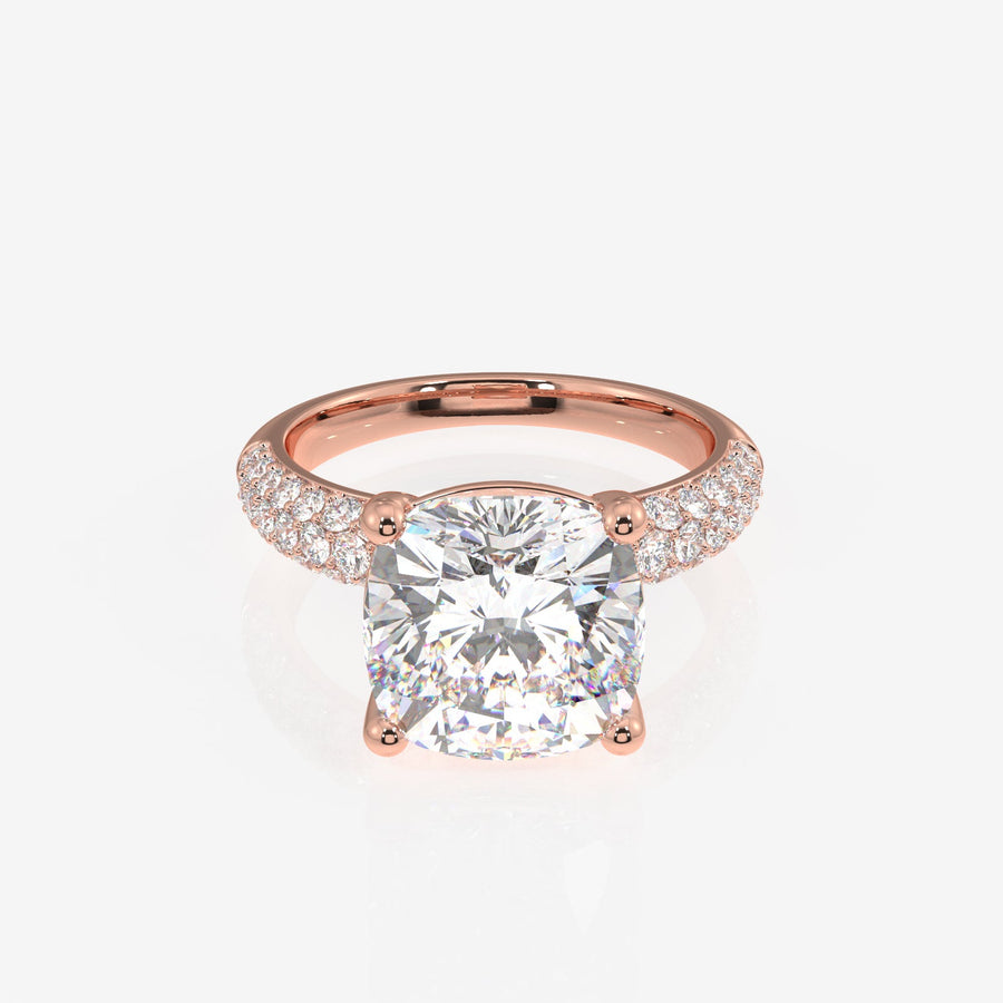Cushion Cut Moissanite Diamond Three Layer Pave Sterling Silver Ring