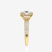 Cushion Cut Moissanite Diamond Three Layer Pave Sterling Silver Ring