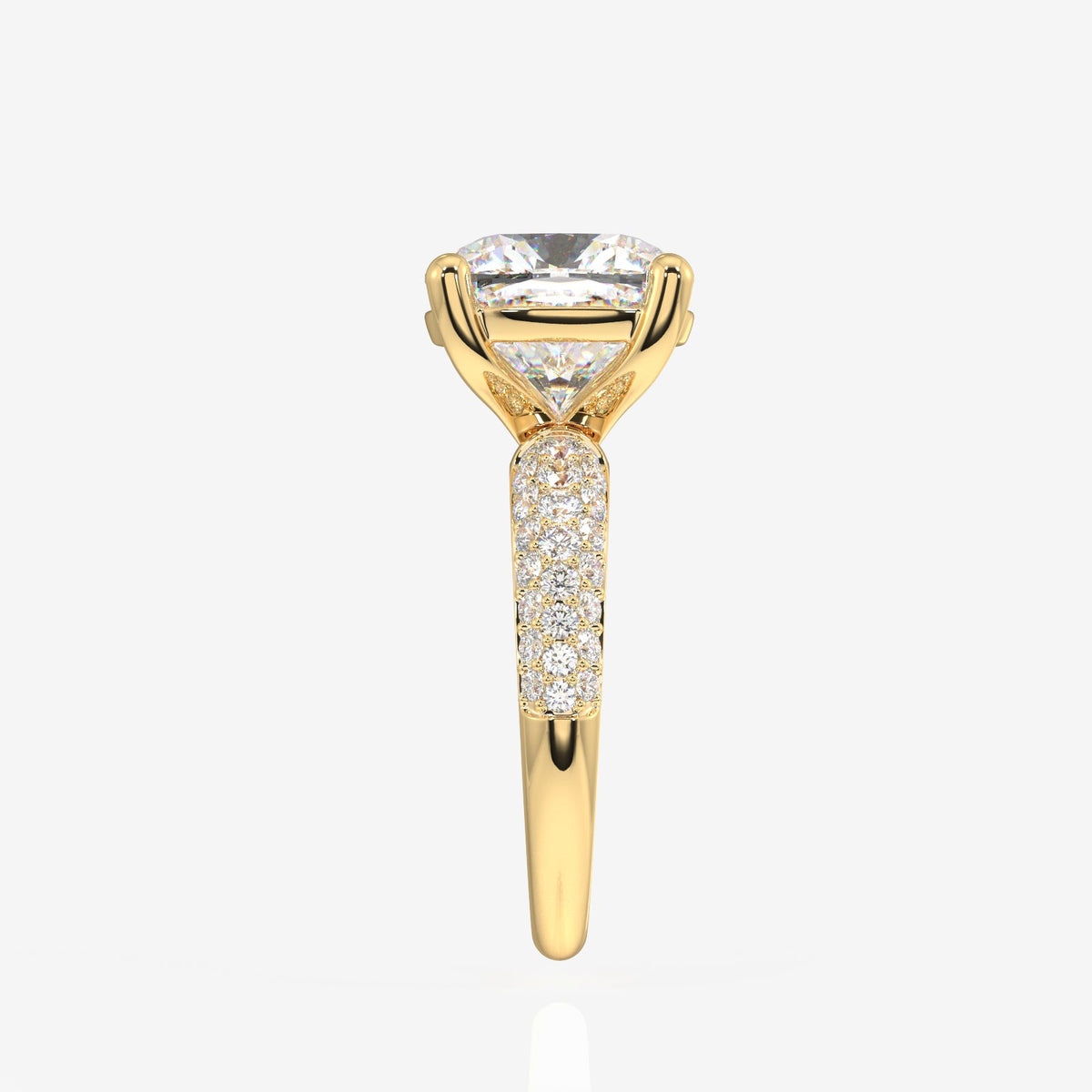 Cushion Cut Moissanite Diamond Three Layer Pave Sterling Silver Ring