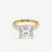 Cushion Cut Moissanite Diamond Three Layer Pave Sterling Silver Ring
