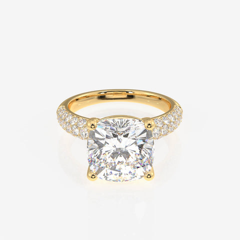 Cushion Cut Moissanite Diamond Three Layer Pave Sterling Silver Ring