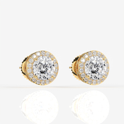 Portuguese Cut Moissanite Diamond Halo Stud Sterling Silver Earrings