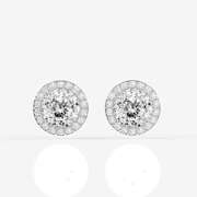 Portuguese Cut Moissanite Diamond Halo Stud Sterling Silver Earrings