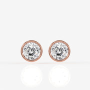Portuguese Cut Moissanite Diamond Bezel Stud Sterling Silver Earrings