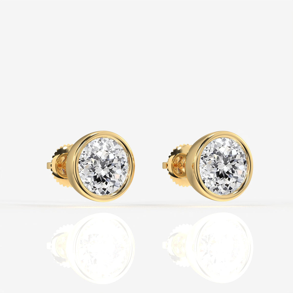 Portuguese Cut Moissanite Diamond Bezel Stud Sterling Silver Earrings