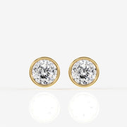 Portuguese Cut Moissanite Diamond Bezel Stud Sterling Silver Earrings