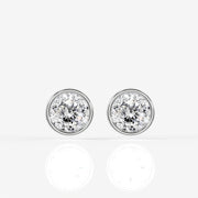 Portuguese Cut Moissanite Diamond Bezel Stud Sterling Silver Earrings