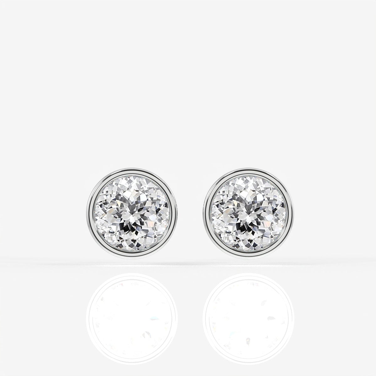 Portuguese Cut Moissanite Diamond Bezel Stud Sterling Silver Earrings