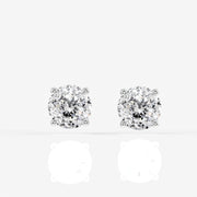 Portuguese Cut Moissanite Diamond Hidden Halo Stud Sterling Silver Earrings