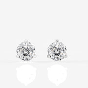Portuguese Cut Moissanite Diamond Three Prong Stud Sterling Silver Earrings