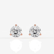 Portuguese Cut Moissanite Diamond Certified Three Prong Stud Sterling Silver Earrings