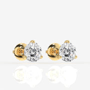 Portuguese Cut Moissanite Diamond Three Prong Stud Sterling Silver Earrings