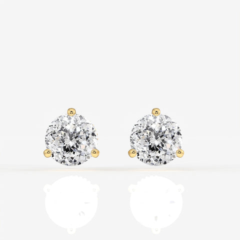Portuguese Cut Moissanite Diamond Three Prong Stud Sterling Silver Earrings