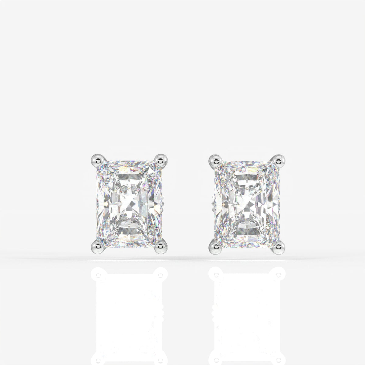 Radiant Cut Moissanite Diamond Solitaire Stud Sterling Silver Earrings