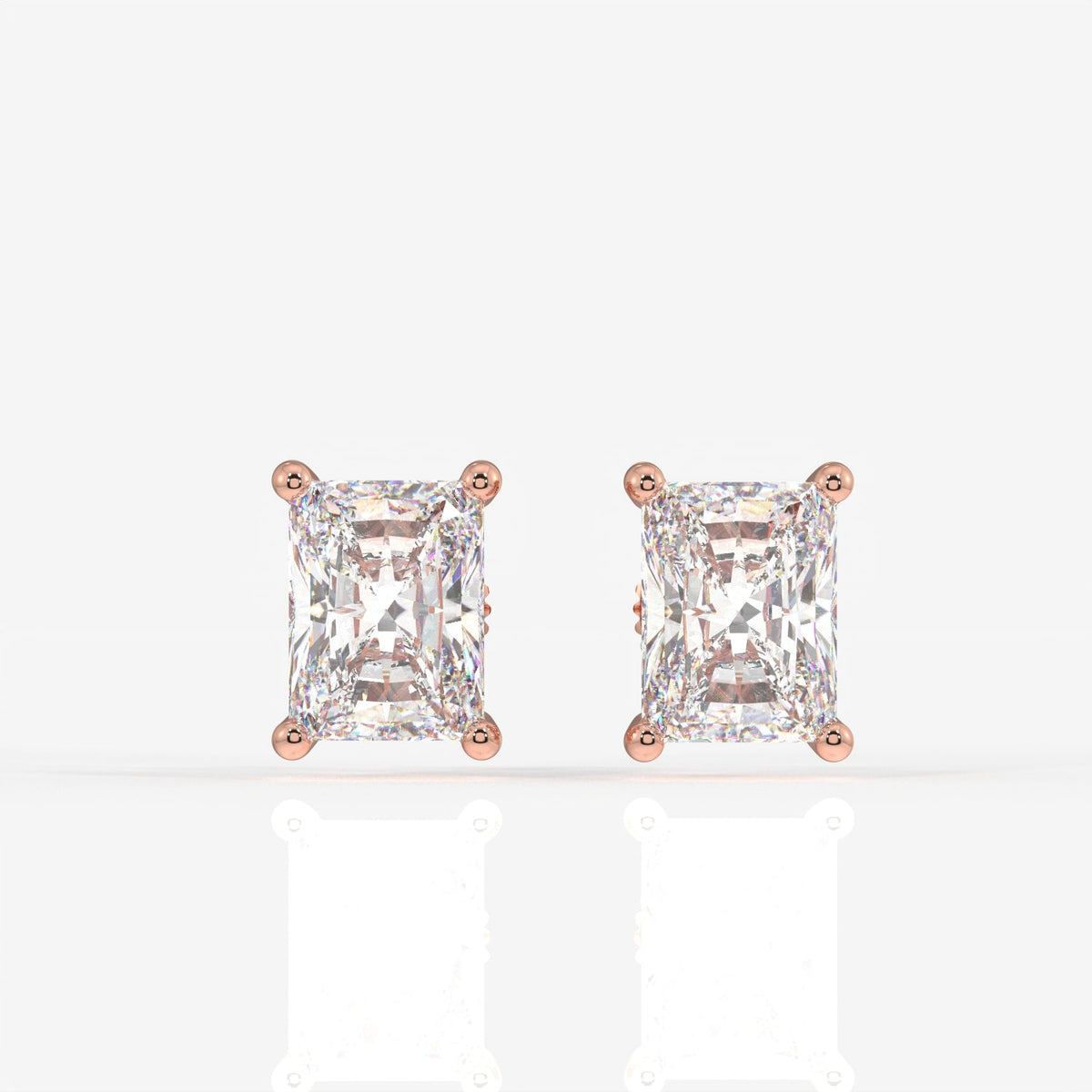 Radiant Cut Moissanite Diamond Solitaire Stud Sterling Silver Earrings