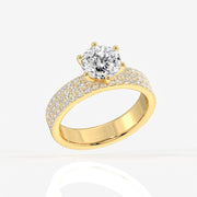 Portuguese Cut Moissanite Diamond Three Lane Pave Sterling Silver Ring
