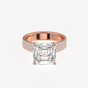 Asscher Cut Moissanite Diamond Three Layer Pave Sterling Silver Ring