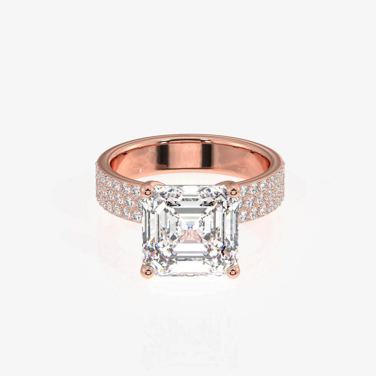 Asscher Cut Moissanite Diamond Three Layer Pave Sterling Silver Ring