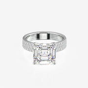 Asscher Cut Moissanite Diamond Three Layer Pave Sterling Silver Ring